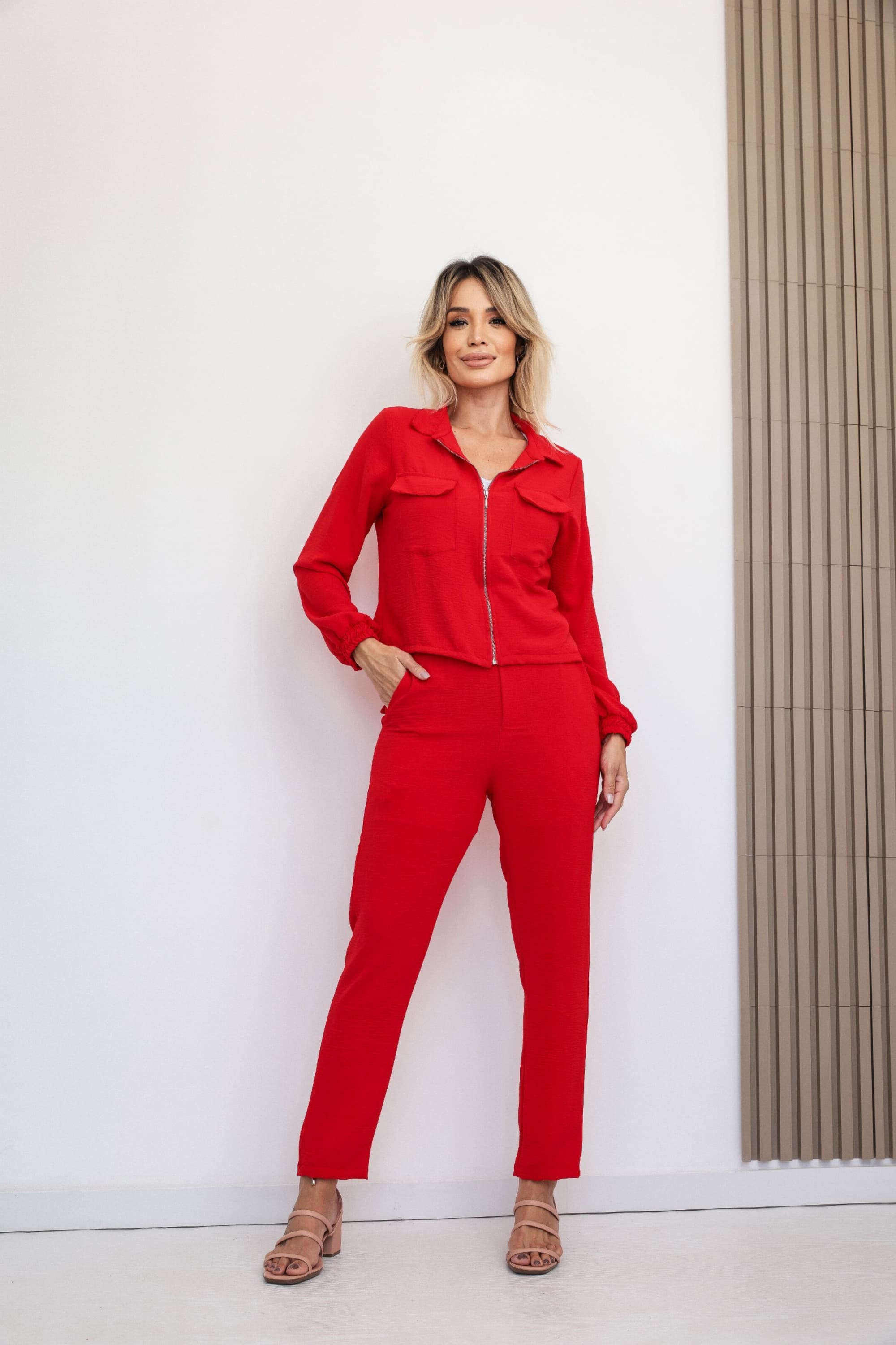 Conjunto em Air Flow com Zíper Catarina Vermelho