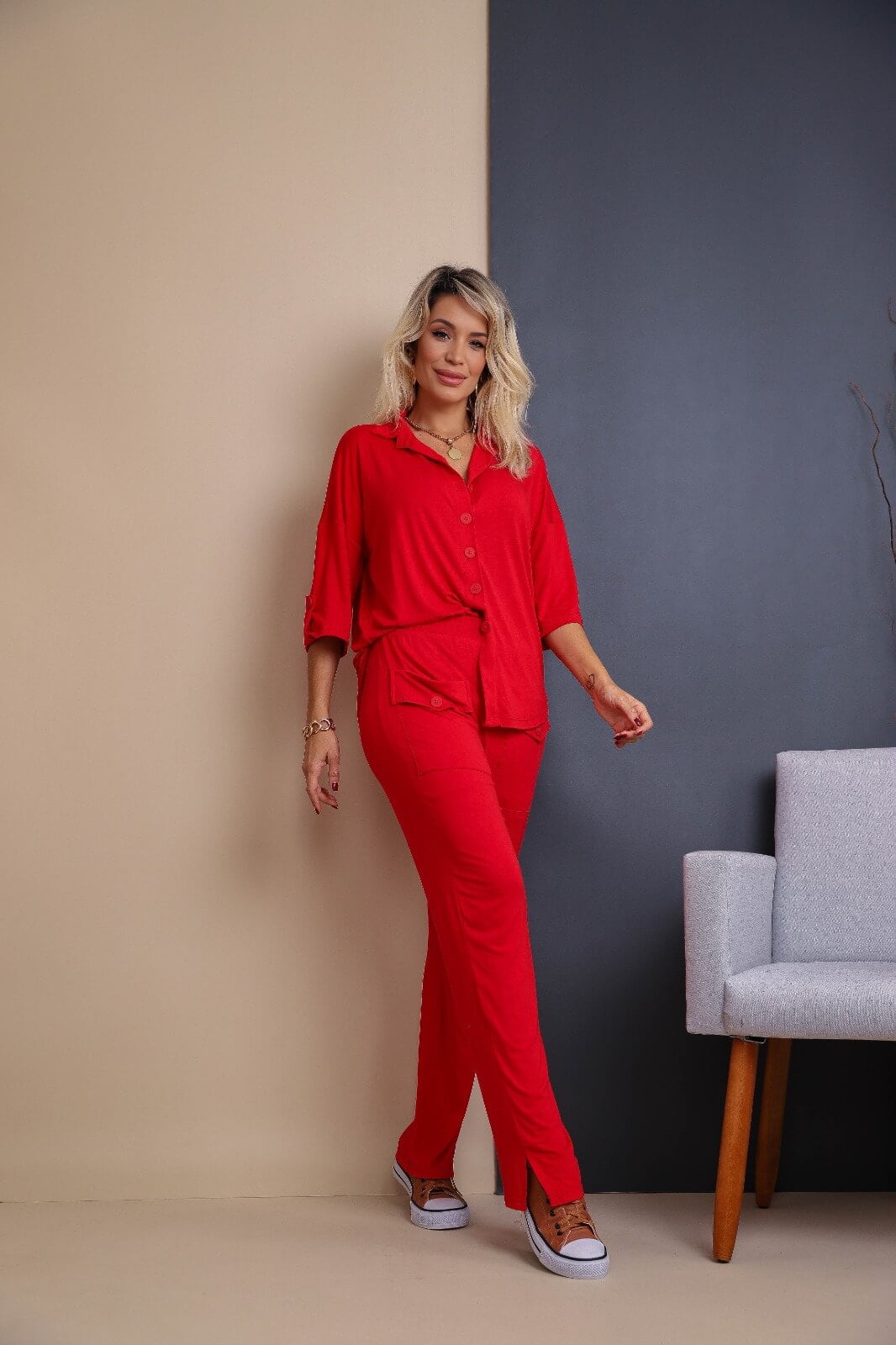 Conjunto camisa oversized luiza 2.0 vermelho