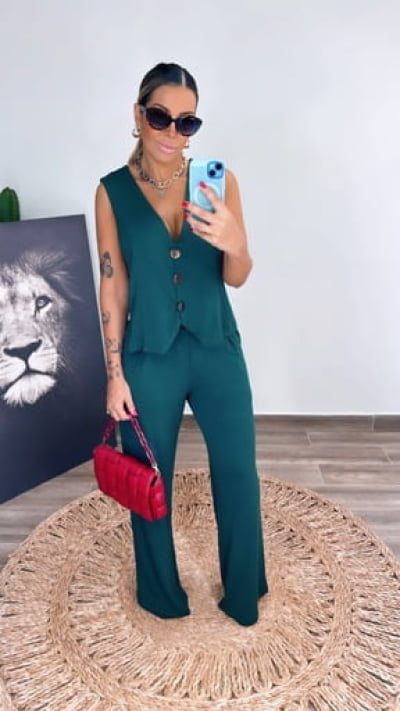 Conjunto de 3 peças com colete Donna Verde Escuro