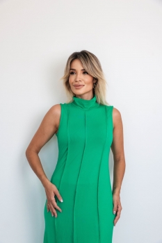 Vestido em malha com recortes Helena Verde Jade