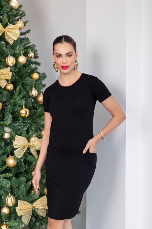 Vestido em Viscolycra Premium Emilene  Preto