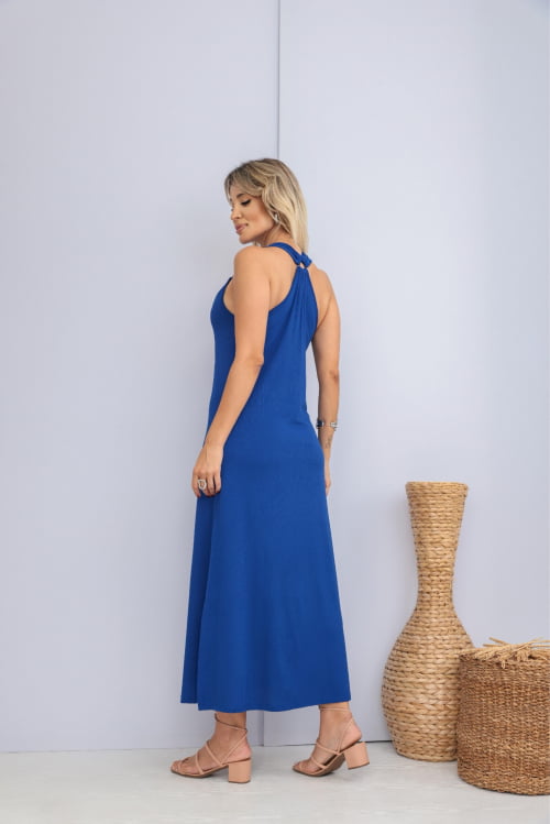 Vestido Heloisa com Argolas Evase Azul Royal 