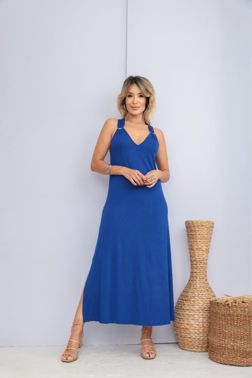 Vestido Heloisa com Argolas Evase Azul Royal 