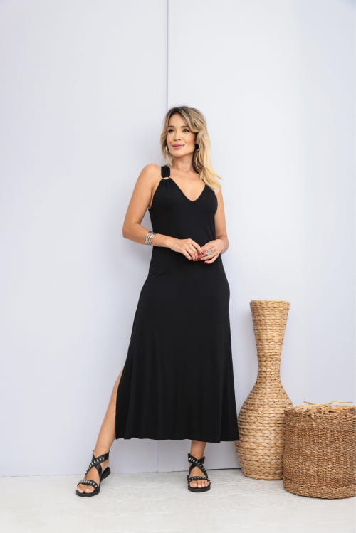 Vestido Heloisa com Argolas Evase Preto