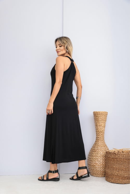 Vestido Heloisa com Argolas Evase Preto