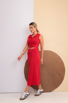 Conjunto Saia com Cropped Marcela Vermelho