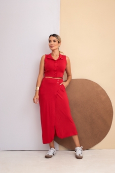 Conjunto Saia com Cropped Marcela Vermelho