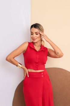 Conjunto Saia com Cropped Marcela Vermelho