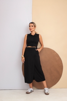 Conjunto Saia com Cropped Marcela Preto