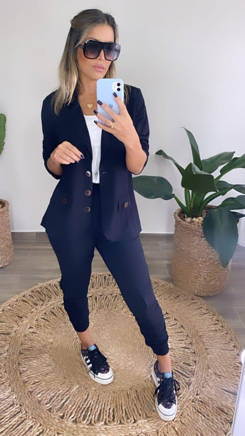 Conjunto de 3 peças Mariana blazer e calça cargo Preto pre venda envios 30/04