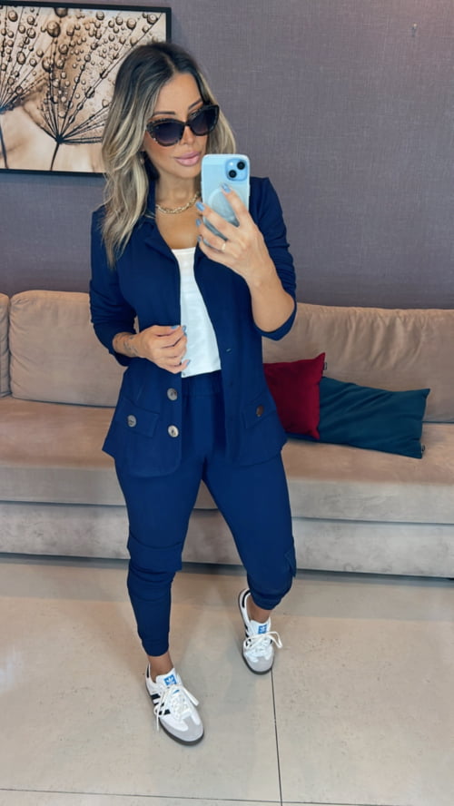 Conjunto de 3 peças Mariana blazer e calça cargo Preto pre venda envios 30/04
