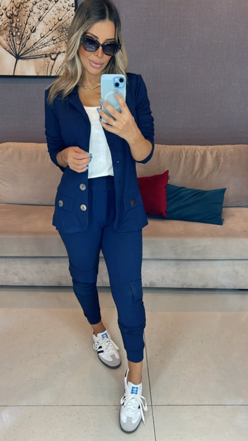 Conjunto de 3 peças Mariana blazer e calça cargo Preto pre venda envios 30/04