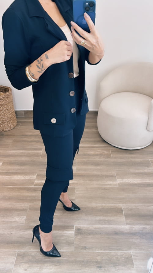 Conjunto de 3 peças Mariana blazer e calça cargo Preto