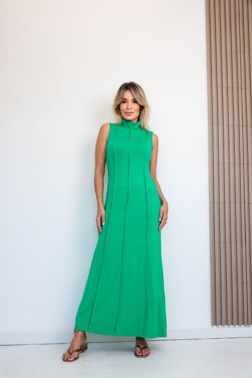 Vestido em malha com recortes Helena Verde Jade