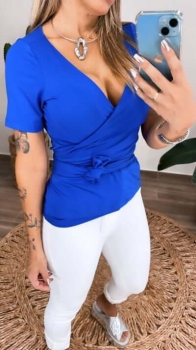 Blusa Transpassada Noeli Azul Bic