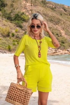 Conjunto de Shorts com Blusê Paula Amarelo Cítrico