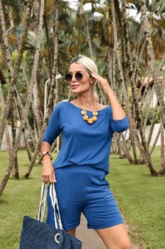 Conjunto de Shorts com Blusê Paula Azul Royal