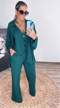 Conjunto de 3 peças com colete Donna Verde Escuro