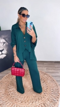 Conjunto de 3 peças com colete Donna Verde Escuro