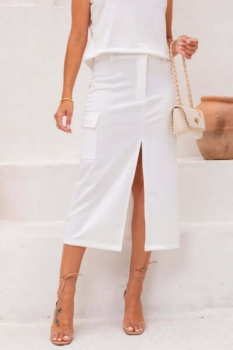 Conjunto de saia midi em ponto Roma Ivete Branco