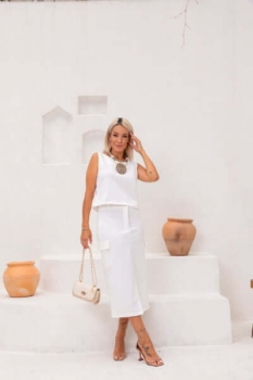 Conjunto de saia midi em ponto Roma Ivete Branco