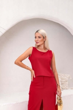 Conjunto de saia midi em ponto Roma Ivete vermelho