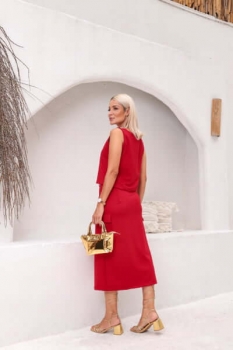 Conjunto de saia midi em ponto Roma Ivete vermelho