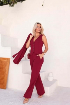 Conjunto de 3 peças com colete Donna Marsala