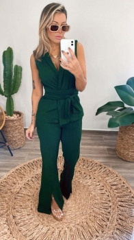 Conjunto maxi colete transpasse verde musgo Giovanna