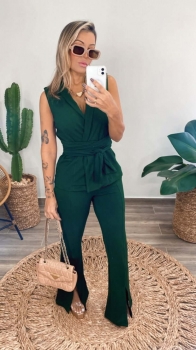 Conjunto maxi colete transpasse verde musgo Giovanna