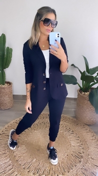 Conjunto de 3 peças Mariana blazer e calça cargo Preto