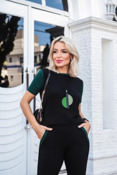 Conjunto Alessandra Bicolor em moletinho  preto com verde