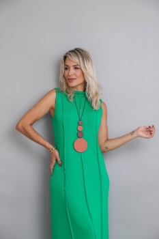 Vestido em malha com recortes Helena Verde Jade