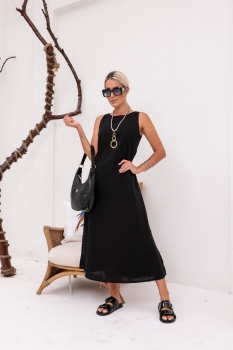 Vestido em linho  com viscose Regina preto