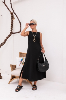 Vestido em linho  com viscose Regina preto