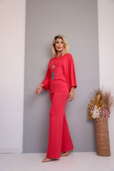 Conjunto em malha de 3 peças Michele Vermelho Curaçau