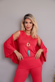 Conjunto em malha de 3 peças Michele Vermelho Curaçau