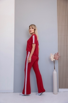 Conjunto com 3 Listras e Calça Flaire Adriana Vermelho Queimado