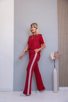 Conjunto com 3 Listras e Calça Flaire Adriana Vermelho Queimado